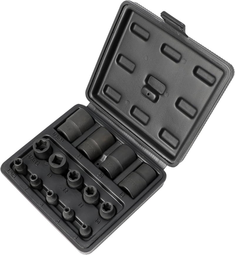 DPTOOL مجموعة مفاتيح توكس بلس الخارجية 6 نقاط EP Socket EP4، EP5، EP6، EP7، EP8، EP10، EP11، EP12، EP14، EP16، EP18، EP20، EP22، EP24 مع 1/2'' 3/8'' 1/4'' د. توكس بلس 14 قطعة - Image 2